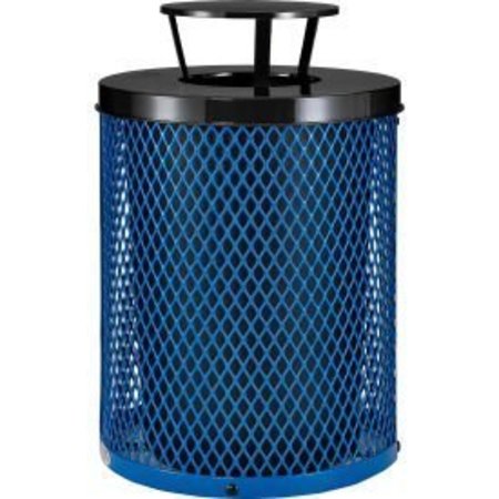 GLOBAL EQUIPMENT Outdoor Diamond Steel Trash Can With Rain Bonnet Lid, 36 Gallon, Blue 261926BL